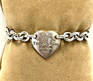 TIFFANY & CO. STERLING SILVER PLEASE RETURN TO TIFFANY HEART BRACELET size 7.5" - Picture 1 of 6