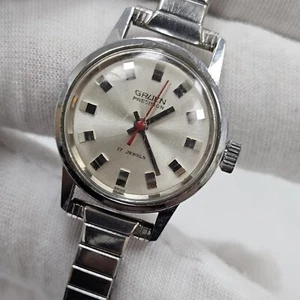 Gruen Ladies Precision Wrist Watch Runs Stainless Mechanical Wind Up 17J Swiss - Picture 1 of 7