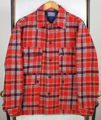 VTG PENDLETON Size Large Mens Virgin Wool Hunting Jacket Made in USA Red Plaid - Image 1 of 4