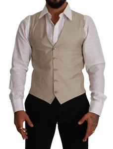 DOLCE & GABBANA Vest Beige Cotton Silk Slim Fit Waistcoat IT48/ US38/ M RRP $600 - Picture 1 of 10
