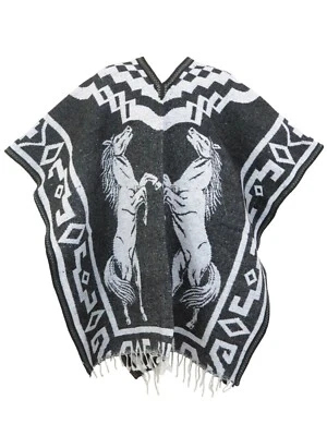 Mexican Poncho Cobija Blanket Gaban Horses Design - Image 1 of 4