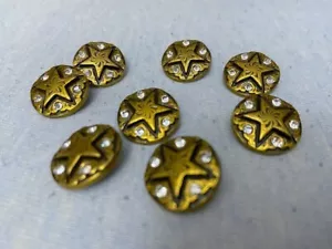 Set 8 New Unused WESTERN STAR / CRYSTALS yellow brass metal SHANK BUTTONS - 5/8” - Picture 1 of 7