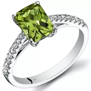 14K White Gold Peridot Ring Radiant Cut 1.50 Cts Sizes 5 to 9 - Picture 1 of 2