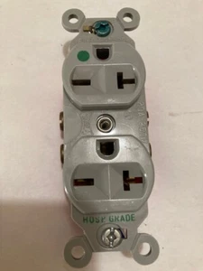 MADE USA - NOS -EAGLE HOSPITAL GRADE 20A 250V NEMA 6-20R GRAY DUPLEX RECEPTACLE - Picture 1 of 7