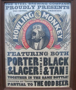 Poster esposizione negozio HOWLING MONKEY BEER 1998 sm STEEL BREWING Co. TEXAS vintage - Foto 1 di 6