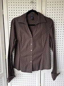 Camisa Blusa GAP Cuello en V Marrón Botón Cuello Frontal Manchas Amarillas Para Mujer M - Imagen 1 de 7