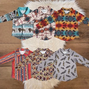 Geschwister Baby Jungen Western Azteken Knopfleiste Langarmshirt Oberteil - Bild 1 von 14