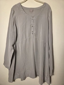 J Jill Bluse taubengrau 100% Seide Pullover Bluse Langarm Taschen Damen XL - Bild 1 von 11