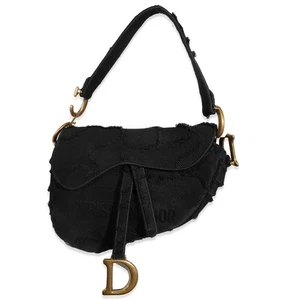 Christian Dior Black Embroidered Camouflage Canvas Medium Saddle Bag - Picture 1 of 8