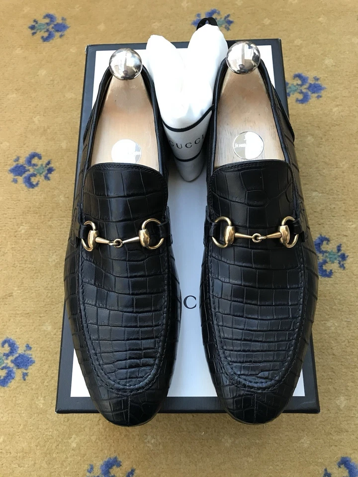 Gucci Loafers Crocodile Jordaan Shoes Black Horsebit Mens UK 7.5 US 8.5 EU 41.5 - Image 1 of 4