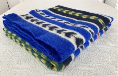 Vintage Colourful Geometric Stripe Pure Wool Narrow Single Blanket Holland Style - Image 1 of 4