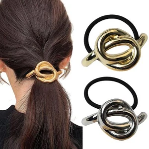 Metal Hair Tie Ponytail Hair Cuff Fashion Ellipse Elastic Hair Band Gold Hair... - Picture 1 of 6