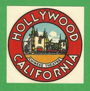 VINTAGE ORIGINAL 1948 GOLDFARB "CHINESE THEATRE" HOLLYWOOD CALIFORNIA DECAL ART - Picture 1 of 2