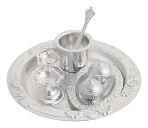 Silver Pooja Thali Set (Silver, Size : 11.8 Inch X 11.8 Inch X 1.9 Inch ) US - Picture 1 of 6