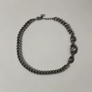 Silver Tone Aztec Tribal Rhinestone Collar Choker Chain Necklace Bohemian - Picture 1 of 4