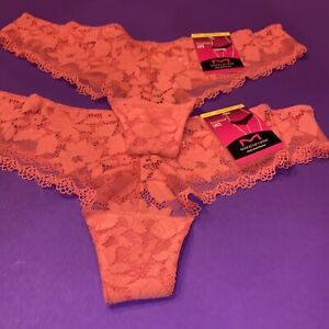 NEW! 2 PAIRS MAIDENFORM LACE CORAL THONG  PANTIES /M / Size 6