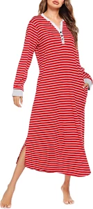 Womens Nightgown Long Loungewear V Neck Nightshirt Sleepwear Full Length Sleepsh - Picture 1 of 12