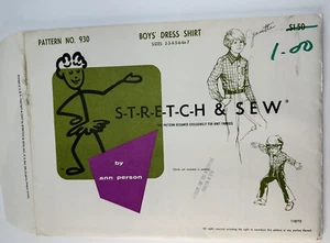 Stretch & Sew Sewing Pattern Ann Person Boy's Dress Shirt Pattern #930 size 2-7 - Picture 1 of 3