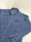 Vintage Wrangler Pearl Snap Denim Shirt Mens 17 1/2-35 X-Long Tail Dark Blue