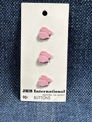 Vintage JHB Buttons 1/2”  3 Pink Bunnies 1983 Style # 22445 - Image 1 of 3