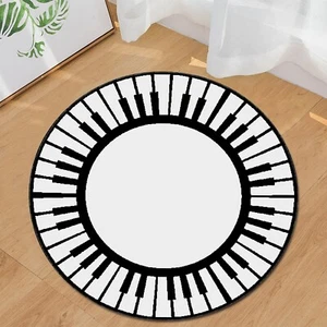 Music Theme Circle Rug - Black White Piano Keyboard Pattern Carpet Decor - Picture 1 of 10