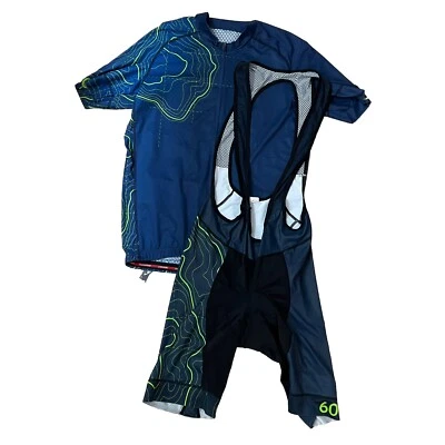 Conjunto de jersey curto Jakroo ciclismo masculino XL shorts azul verde passeio corrida - Imagem 1 de 4