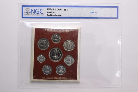 India-Republic 1967(B) 8-Coin Proof Set Red Cardboard NGC Holder Extremely Rare Cover