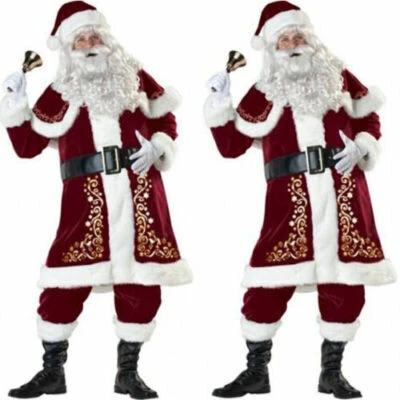 Santa Claus Costume Father Christmas Flannel Suit Mens Adult Fancy Dress Outfit