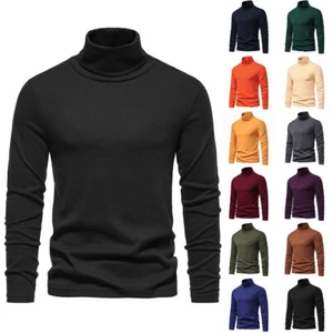 Mens Roll Turtle Neck T-Shirt Winter Slim Long Sleeve Thermal Jumper Tops - Picture 1 of 28
