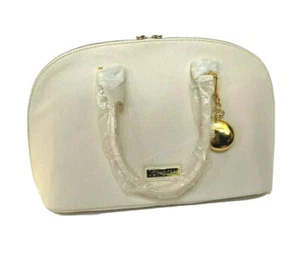 Joy & Iman Cream Pebbled Leather Satchel Handbag Partitioned Zippered Gold new - Picture 1 of 12