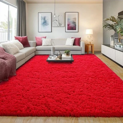 Fluffy Red Rug  8x10 Area Rug Fuzzy Modern Shag Pionblank Living, play room..... - Image 1 of 4