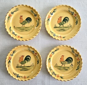 Target Home Rooster Salad Plates Hand Painted Yellow Pottery Retro Farmhouse 4pc - Picture 1 of 11