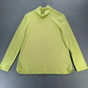 T by Talbots Shirt Womens XL Petite Lime Green Mock Neck Snap Shoulder Ribbed - Picture 1 of 12