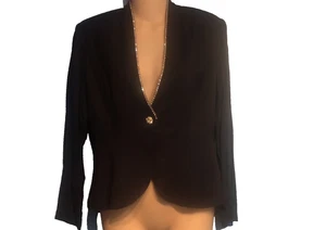 Vintage 1980s JR Nites Petites M Dress Jacket Navy Rhinestone Trim Shoulder Pads - Picture 1 of 9