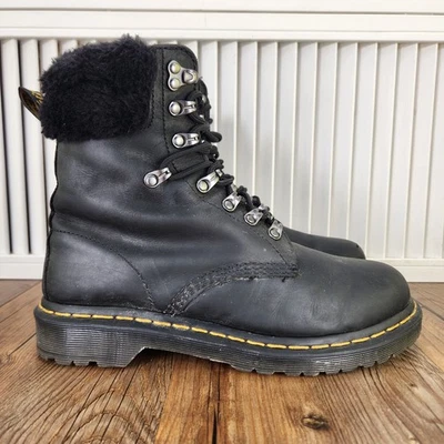 Doc Dr Martens 1460 Серена воротник женщин Sz 9 черная кожа искусственного меха с подкладкой ботинки - Изображение 1 из 4