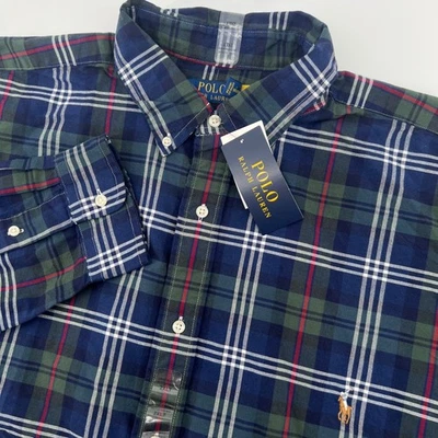 Polo Ralph Lauren Mens 2XLT Tall Classic Fit Green Blue Plaid Long Sleeve Shirt - Image 1 of 4
