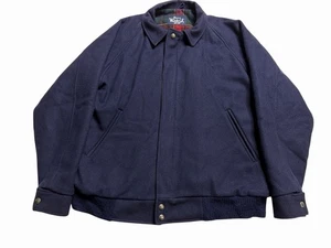 Woolrich Wool Full Zip Bomber Jacket USA Size Xl Navy Blue Plaid Lined - Picture 1 of 9