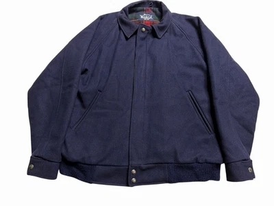 Woolrich Wool Full Zip Bomber Jacket USA Size Xl Navy Blue Plaid Lined - Image 1 of 4