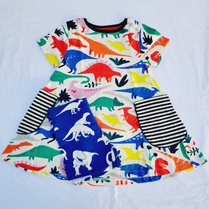 Mini Boden Girl's Colorful Dinosaur Print Tunic Dress with Shorts - size 7/8 - Picture 1 of 7