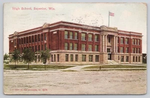 High School Superior Wisconsin WI Flagge antike Postkarte um 1911 - Bild 1 von 2