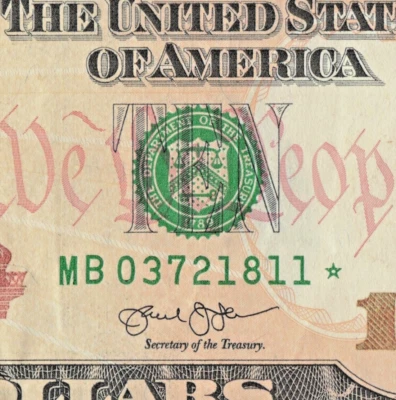 640k Sheet Star Note  2013 10$ Fancy Serial# MB03721811* Angel 811 Call B4 Dig # - Image 1 of 4