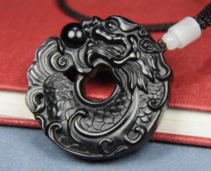 CERTIFIED 48.4g 100% NATURAL XIN JIANG BLACK JADE HAND CARVED DRAGON PENDANT - Picture 1 of 21