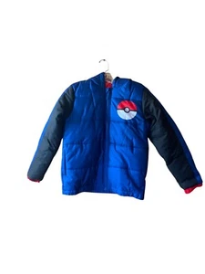 Pokemon Trainer Kids Puffy Jacket Coat Blue Sz 10/12 - Picture 1 of 5