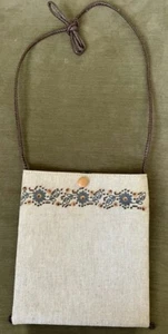 Vintage Beaded Paradox Crossbody Pouch Handbag Linen/Cotton Blend - Picture 1 of 8