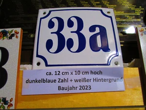 Hausnummer 33a dunkel-blau Zahl weißem Hintergrund 12cmx10cm Die Echte Emaille - Picture 1 of 24