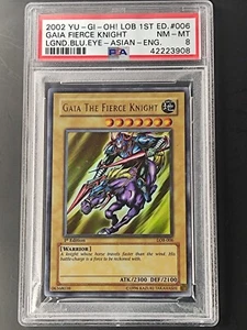 2002 Yu-Gi-Oh Gaia The Fierce Knight 1st Edition Legend Blue Eyes #LoB-006 PSA 8 - Picture 1 of 4