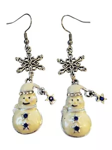 Orecchini Pendenti Pupazzo di Neve Holiday Placcati Argento & Strass Cristallo Blu & Trasparente - Foto 1 di 1
