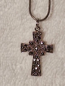 Sterling Silver Marquise Cross Pendant, No Chain - Picture 1 of 5