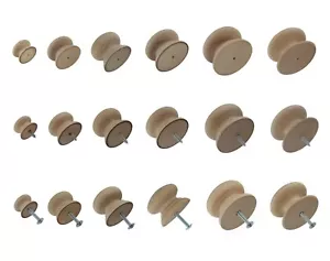 WOODEN REPLACEMENT FURNITURE DRAWER KNOBS HANDLES DRILLED or with FITTINGS - Picture 1 of 37
