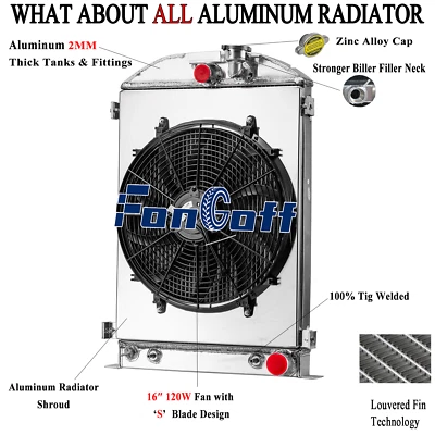 4 Core Radiator Shroud Fan Fit 1933-15 Ford 1Ton 1/2Ton 3/4Ton Pickup Model 40 Foto 1 de 4